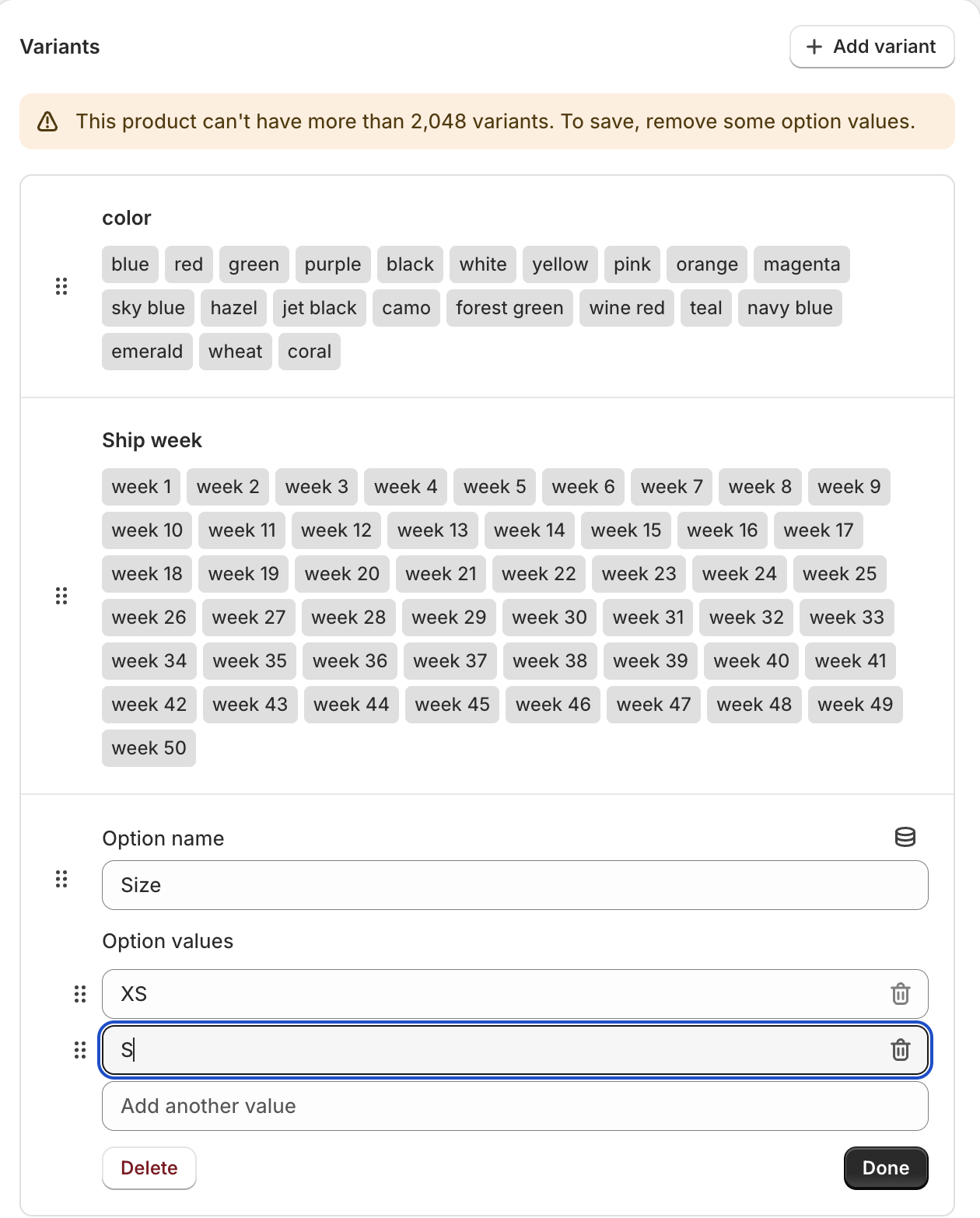 When you have more than 2048 variants
